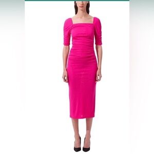 $1490 NWT CAROLINA HERRERA Ruched Midi Dress In Pink. Made In Italy
